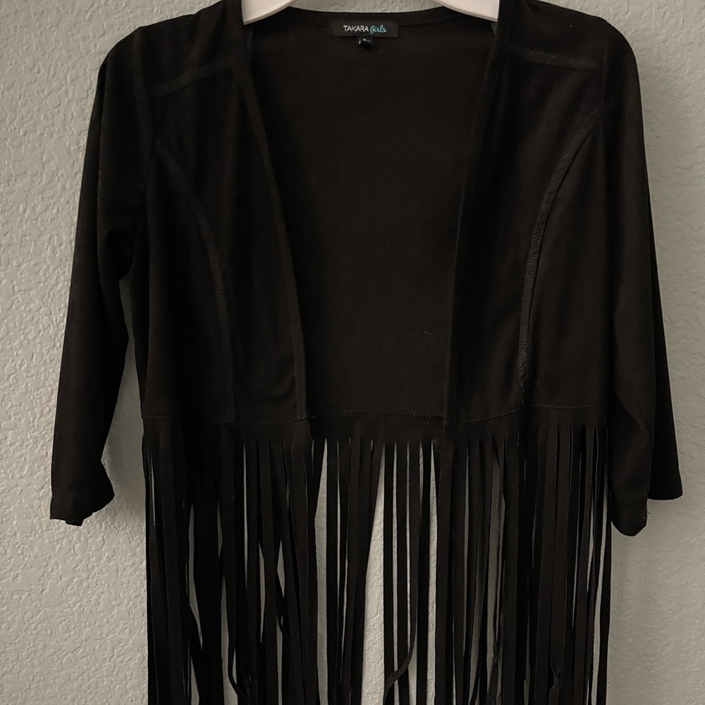 Adorable girls size small (4-6) cowgirl black fringe jacket